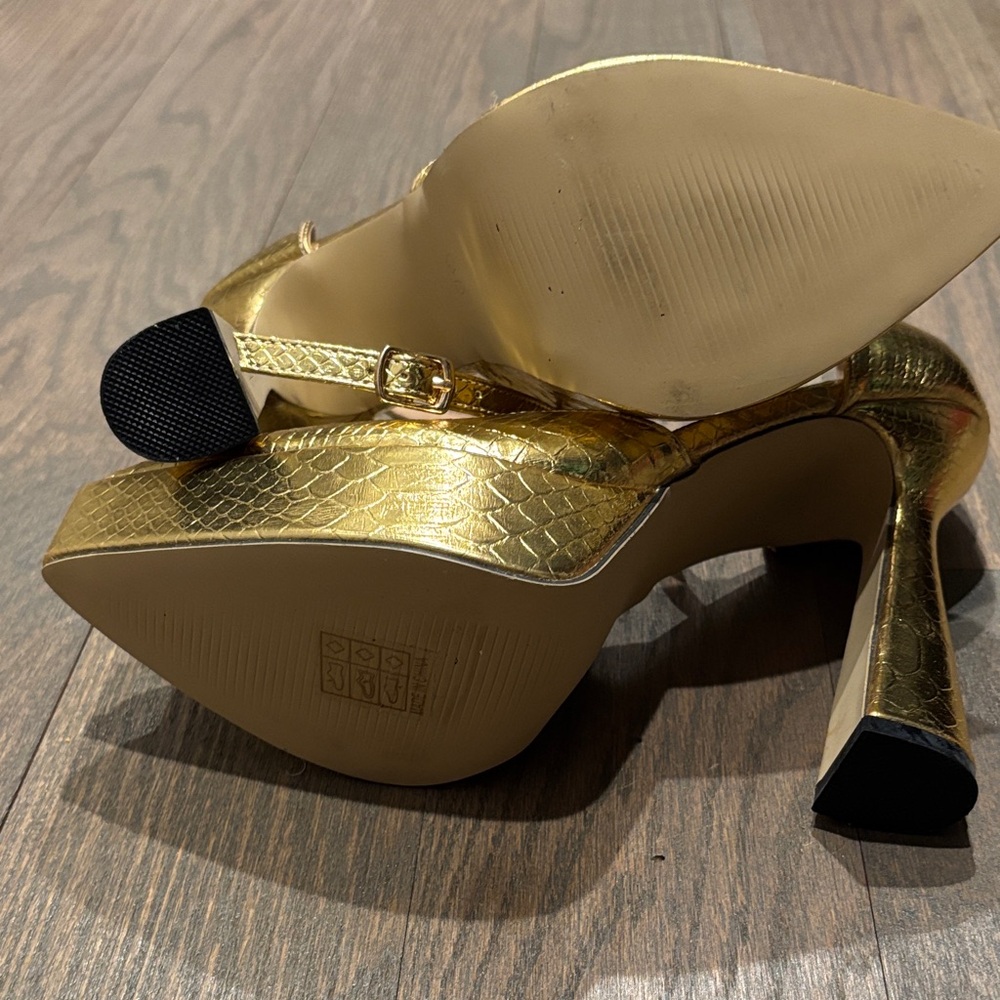 Metallic Gold Platform Ankle-Strap Heels - Picture 2 of 3